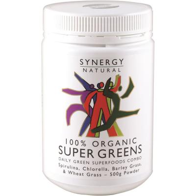 Synergy Natural Organic Super Greens (Spirulina, Chlorella, Barley Grass & Wheat Grass) Powder 500g